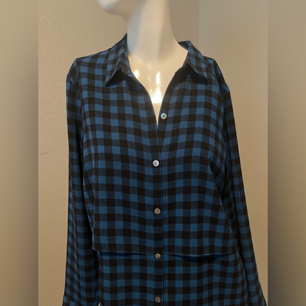 J. JILL Women’s Blue/ Black Checkered Classic Button Up Shirt Dress Size M - Picture 3 of 15